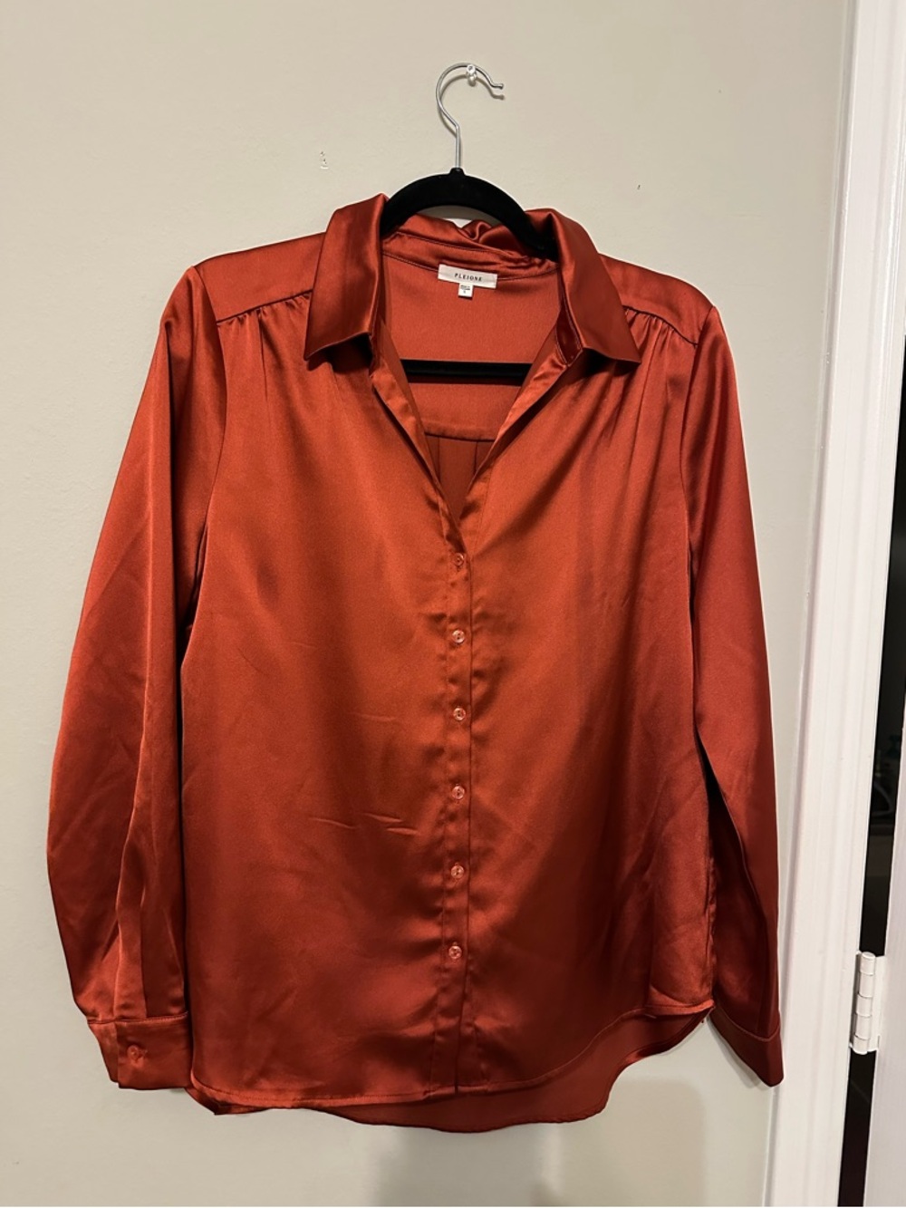 PLEIONE Lustrous Satin Button-Down Blouse - Picture 6 of 9